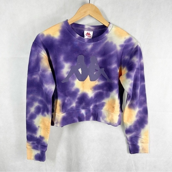 Kappa Authentic Galz Cropped Sweatshirt Size Small Cream Brandy Violet - Picture 3 of 9